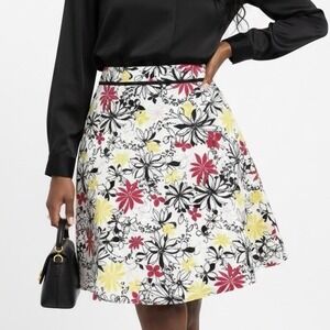 Oscar De La Renta Pink Yellow‎ Black White Floral A-line Skirt Womens 14